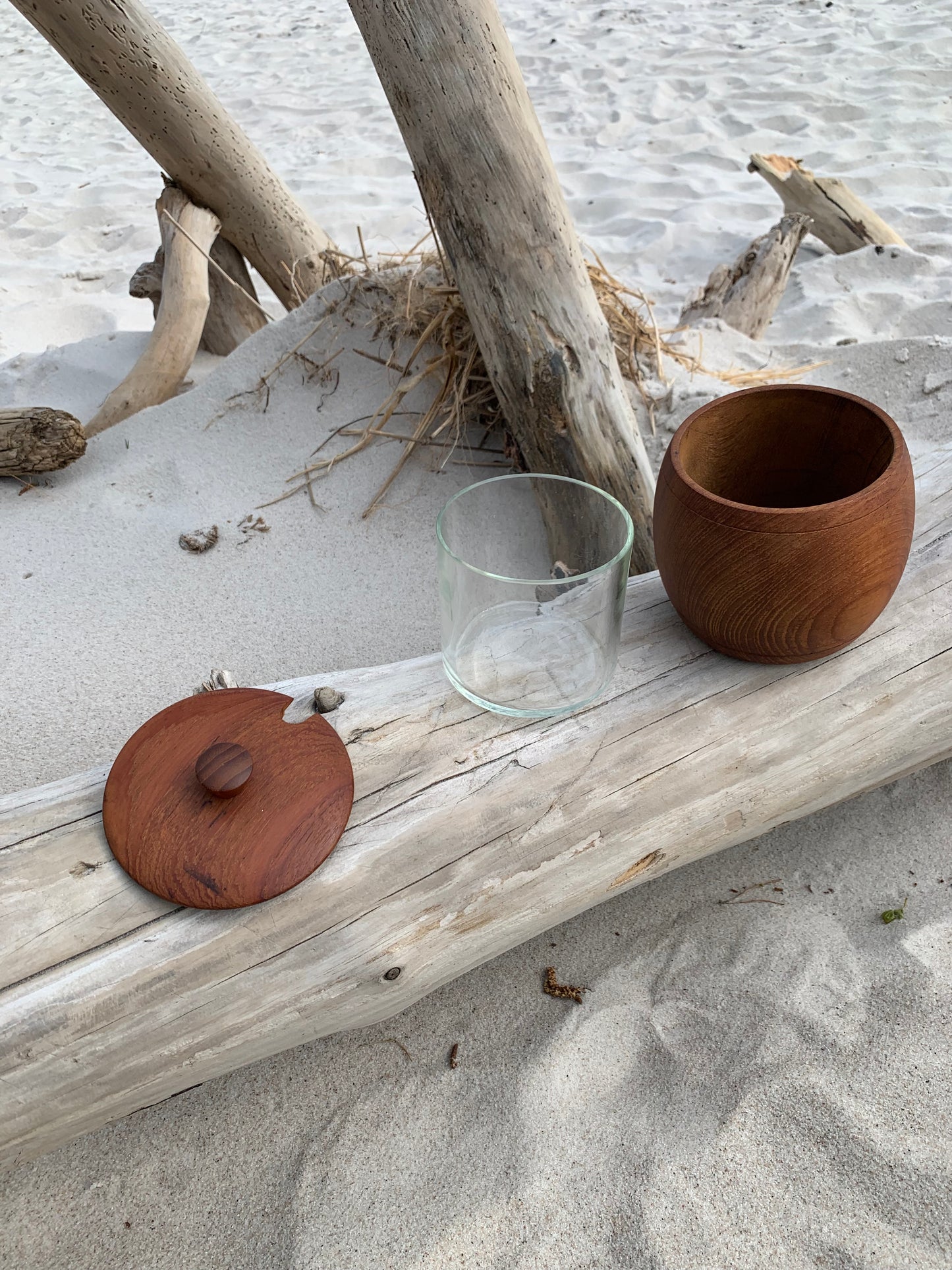 Glas aus Teakholz mit Deckel und Glas