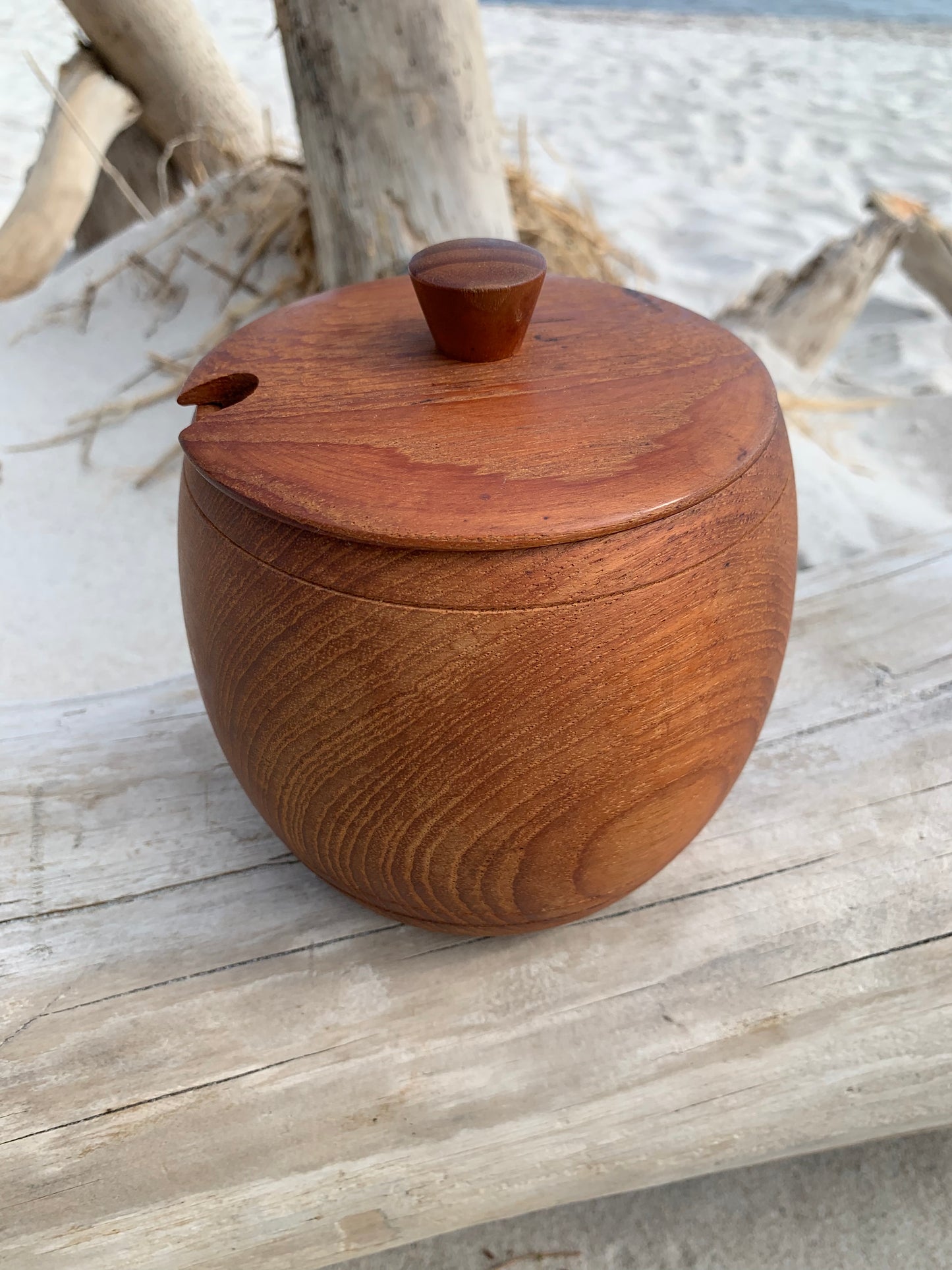 Glas aus Teakholz mit Deckel und Glas