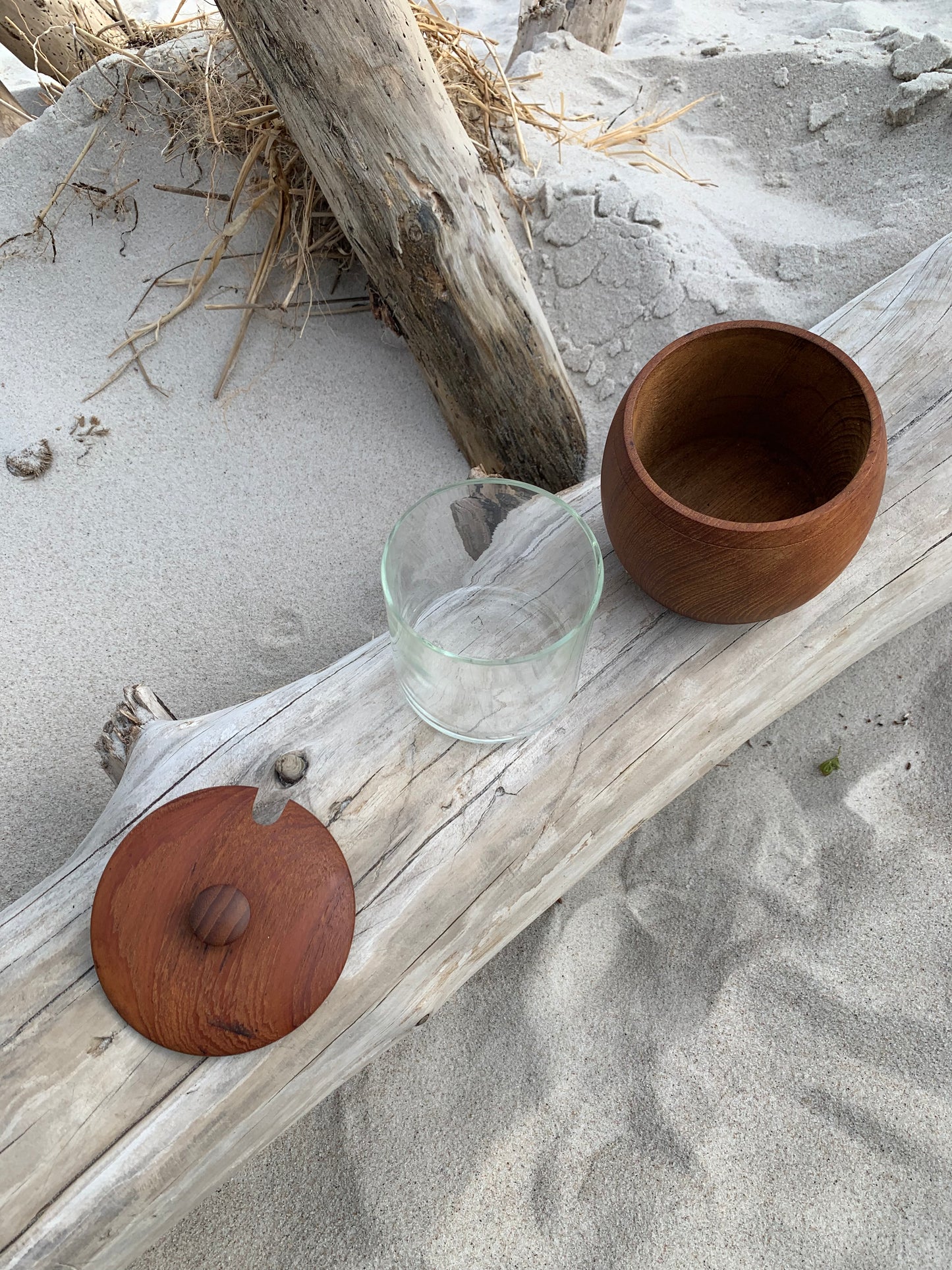 Glas aus Teakholz mit Deckel und Glas