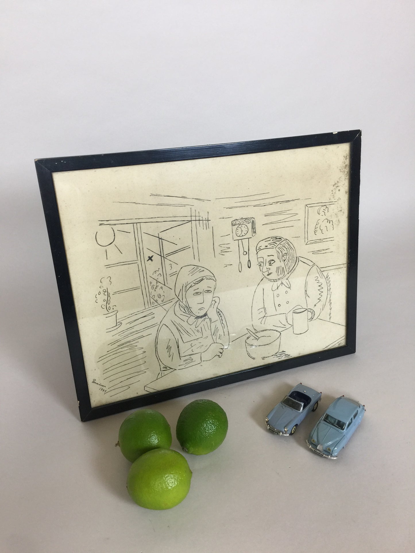 Schöne alte und originale Zeichnung im Rahmen