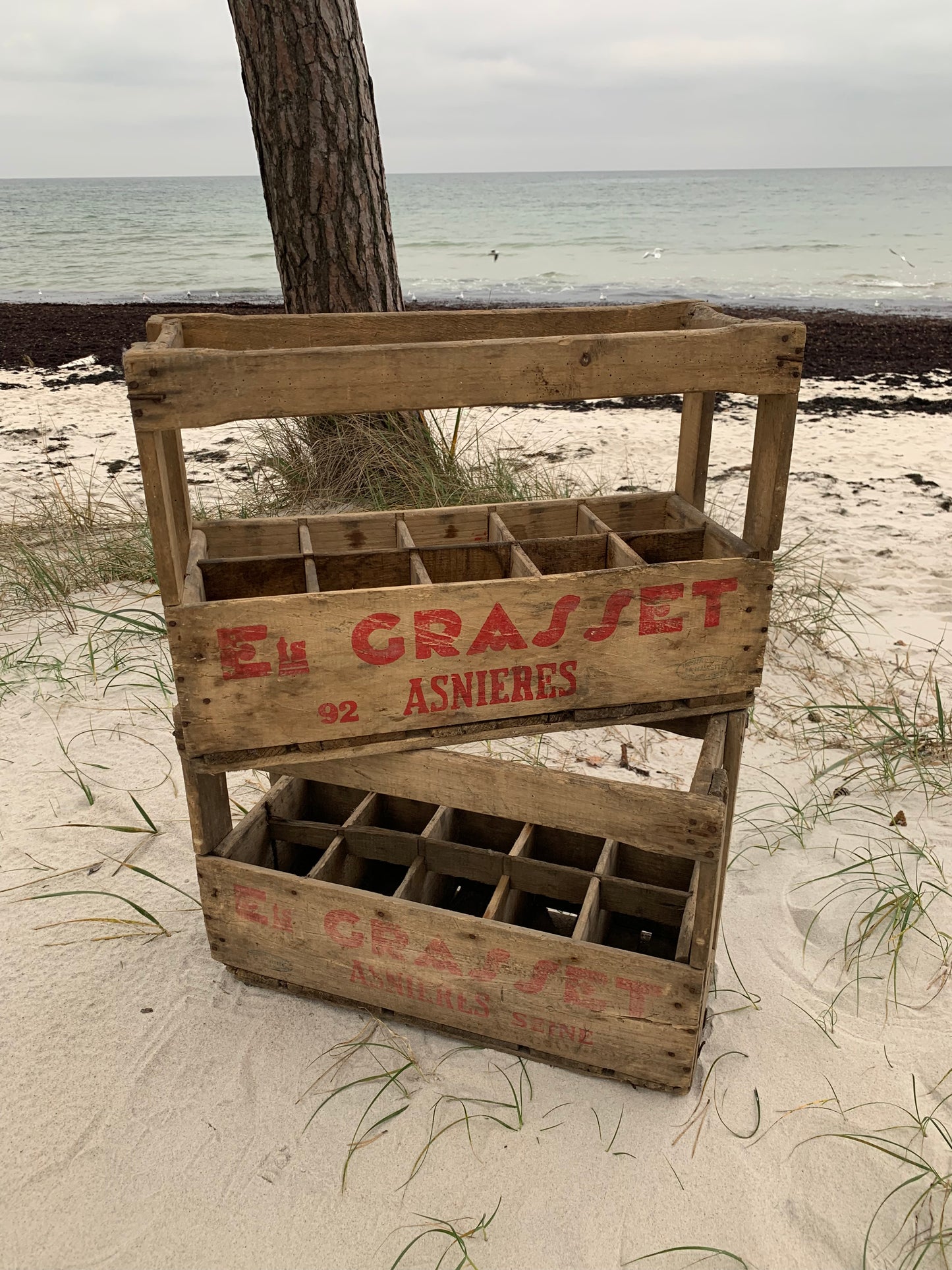 Alte französische Flaschenkiste aus Holz