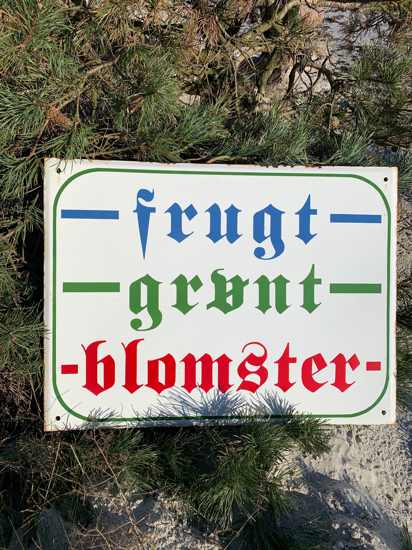 Großes Emailleschild - Obst, Gemüse und Blumen
