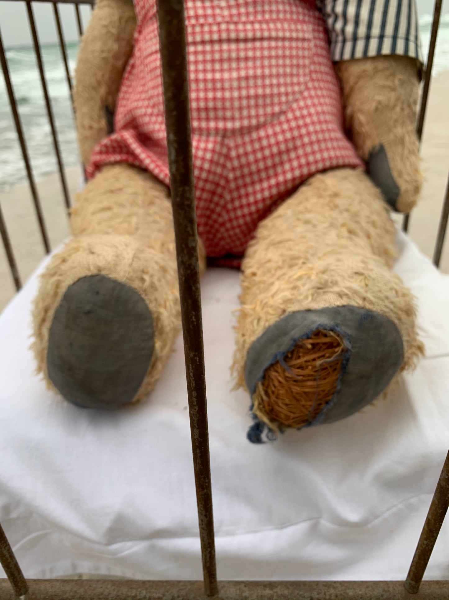 Schöner alter Teddybär mit Bett - aus Frankreich