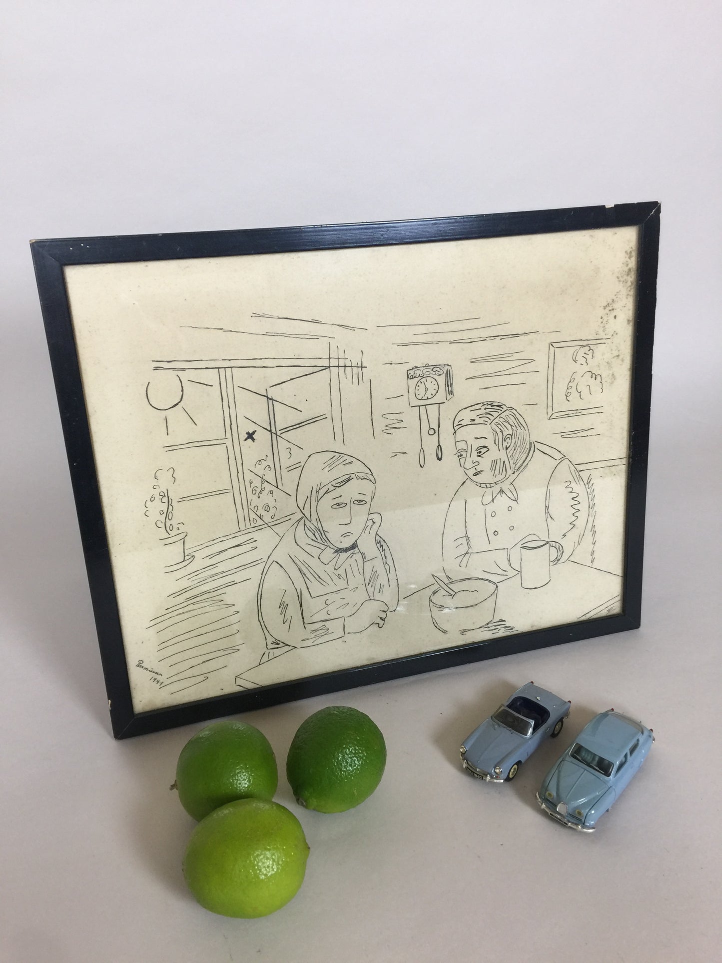 Schöne alte und originale Zeichnung im Rahmen