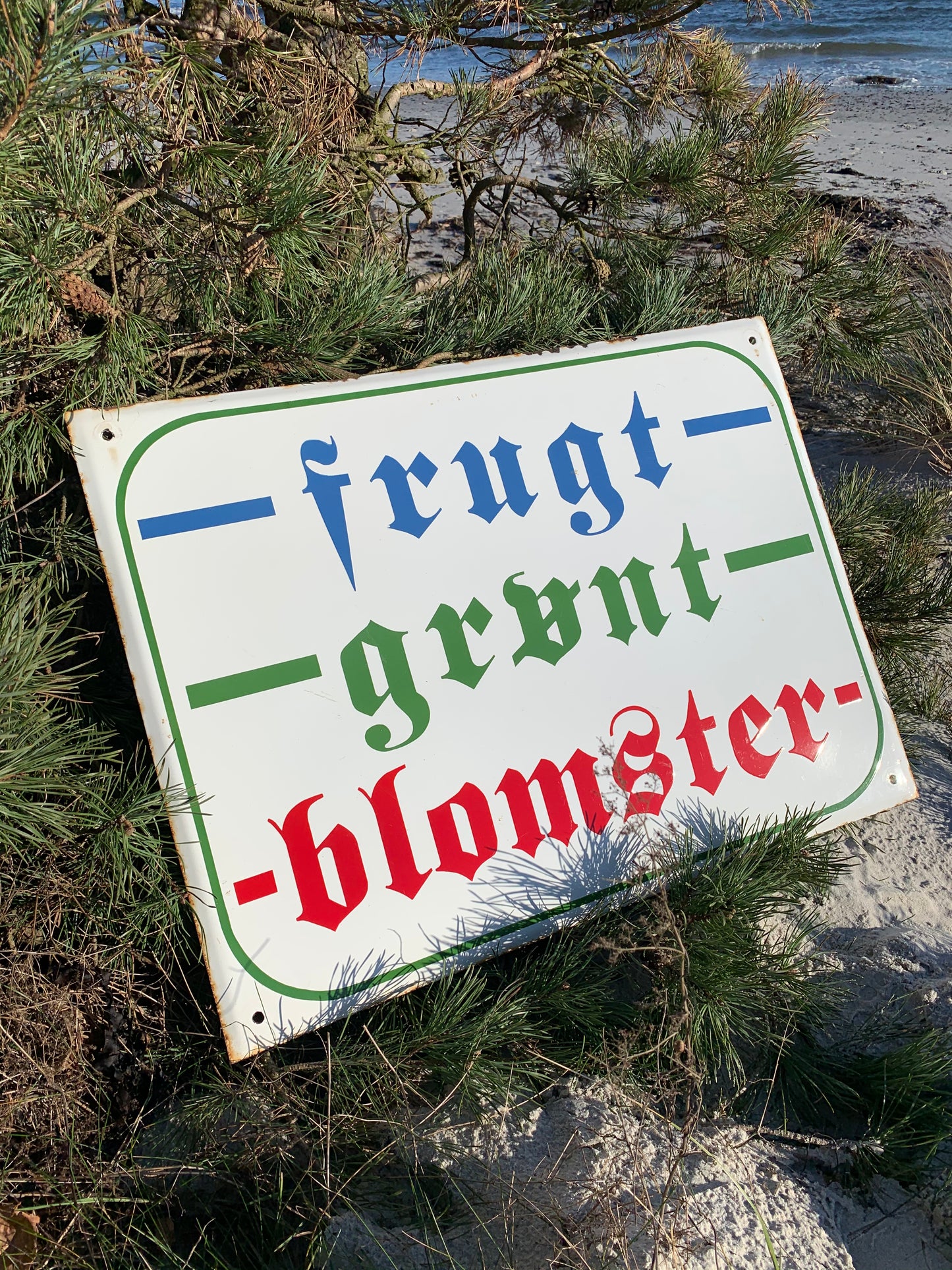 Großes Emailleschild - Obst, Gemüse und Blumen