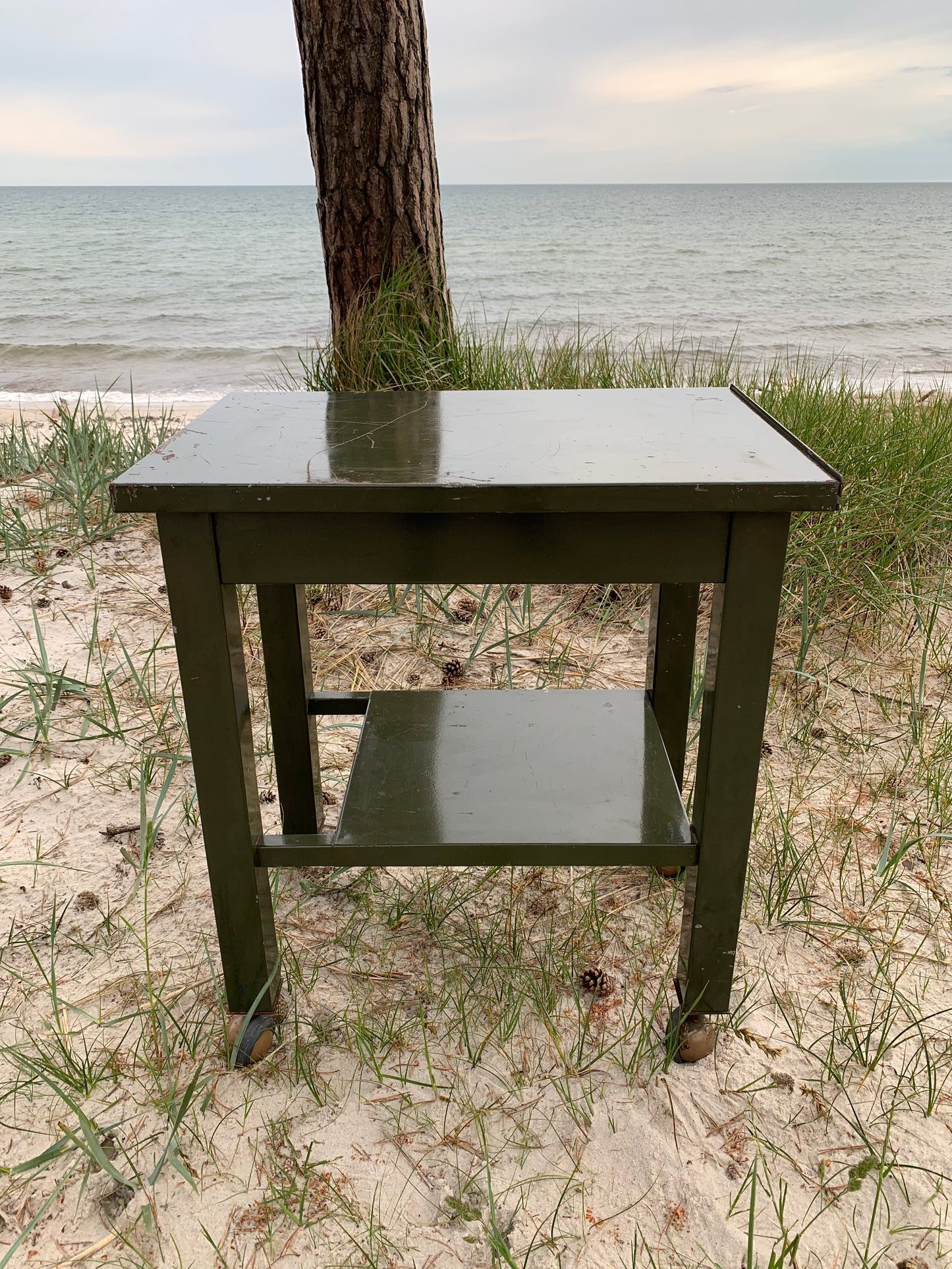 Rolltisch aus Metall - Grün