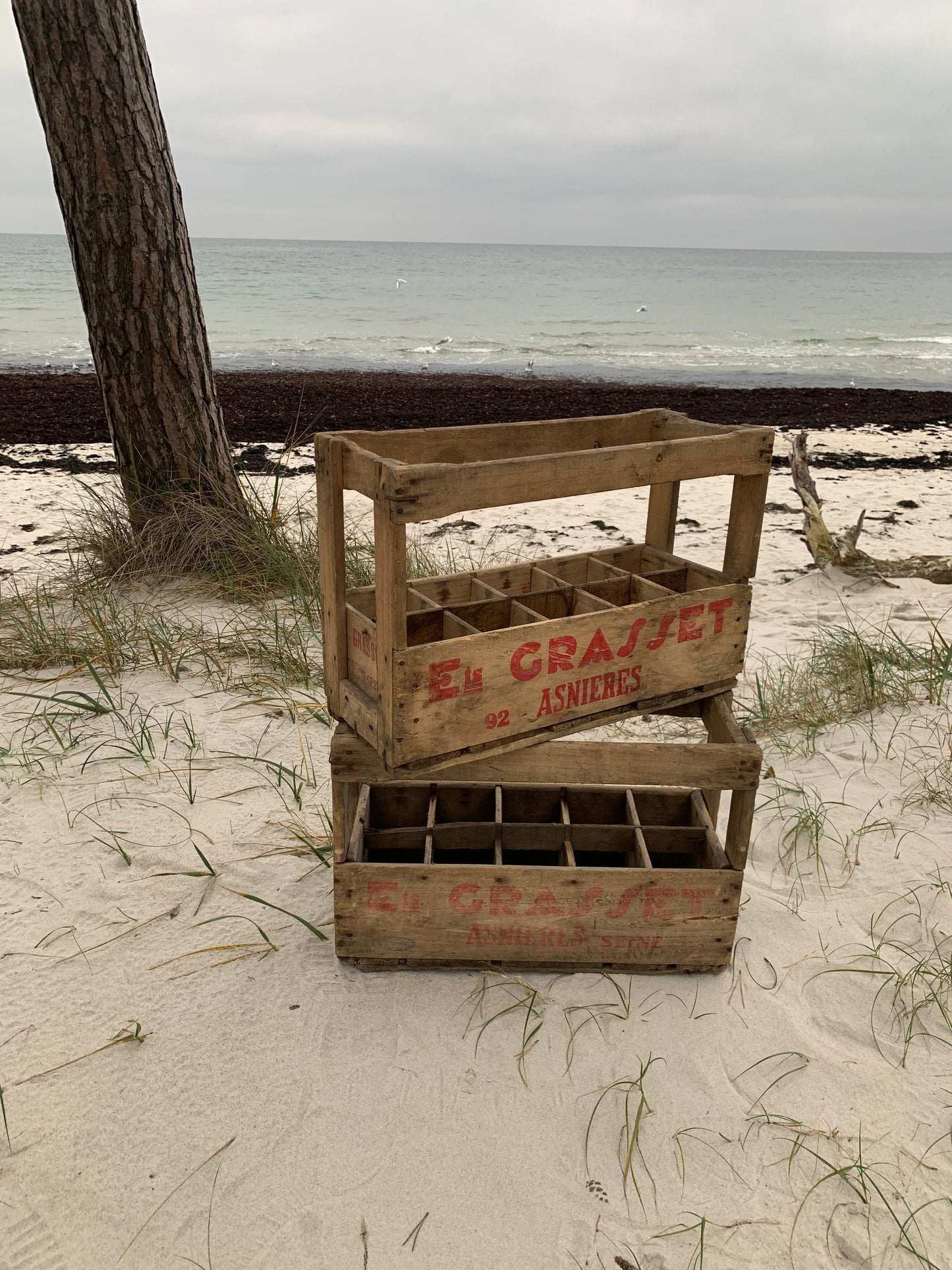 Alte französische Flaschenkiste aus Holz