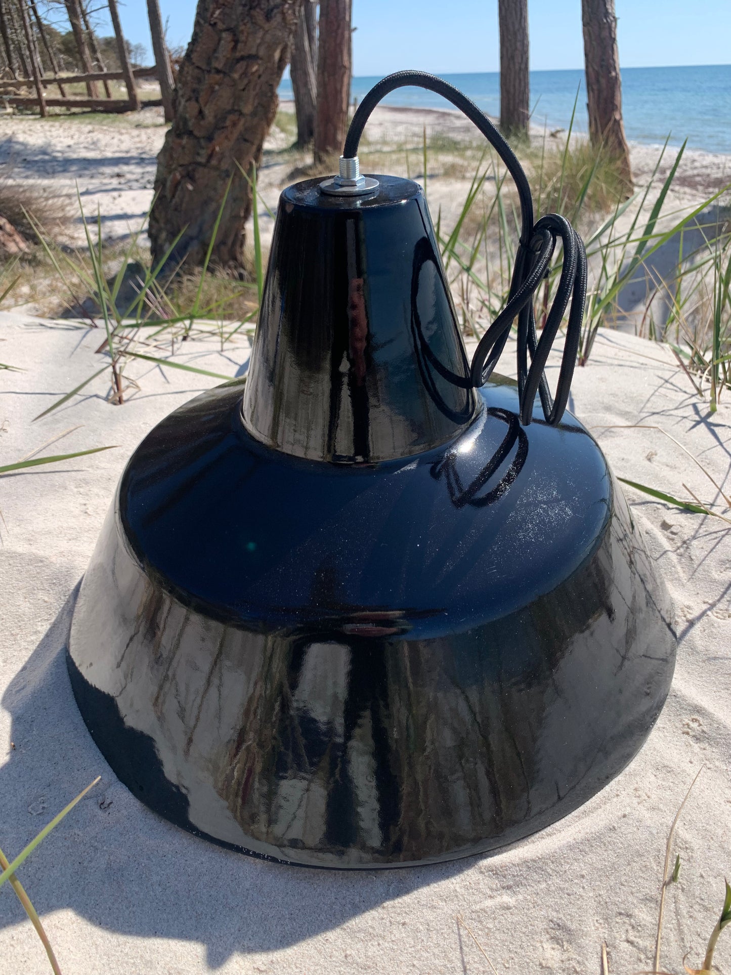 Werkstattlampe aus Emaille - Schwarz