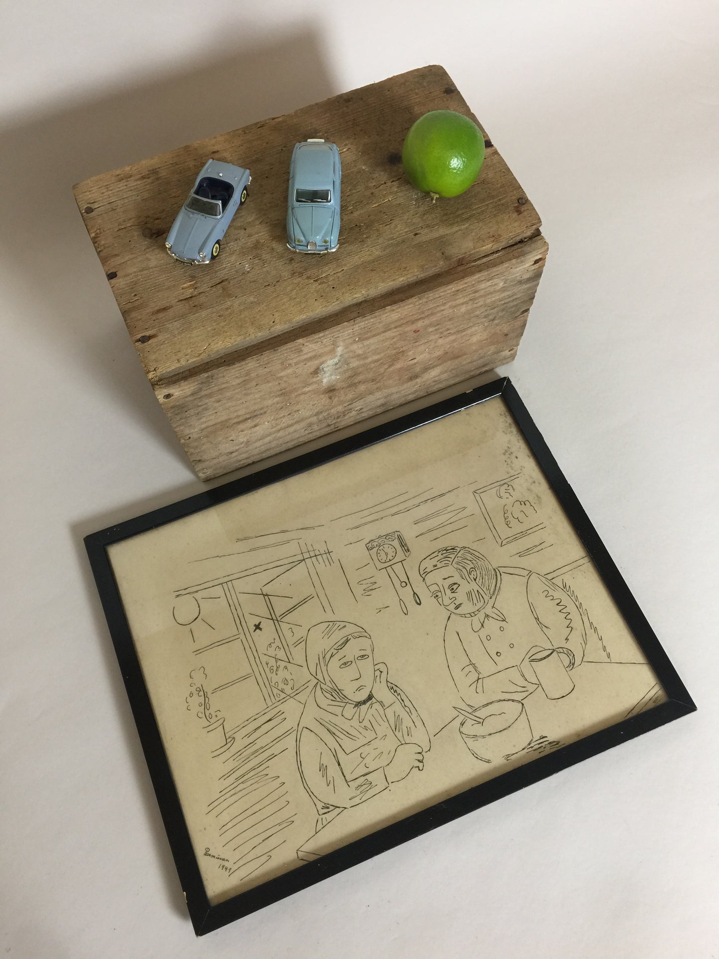 Schöne alte und originale Zeichnung im Rahmen