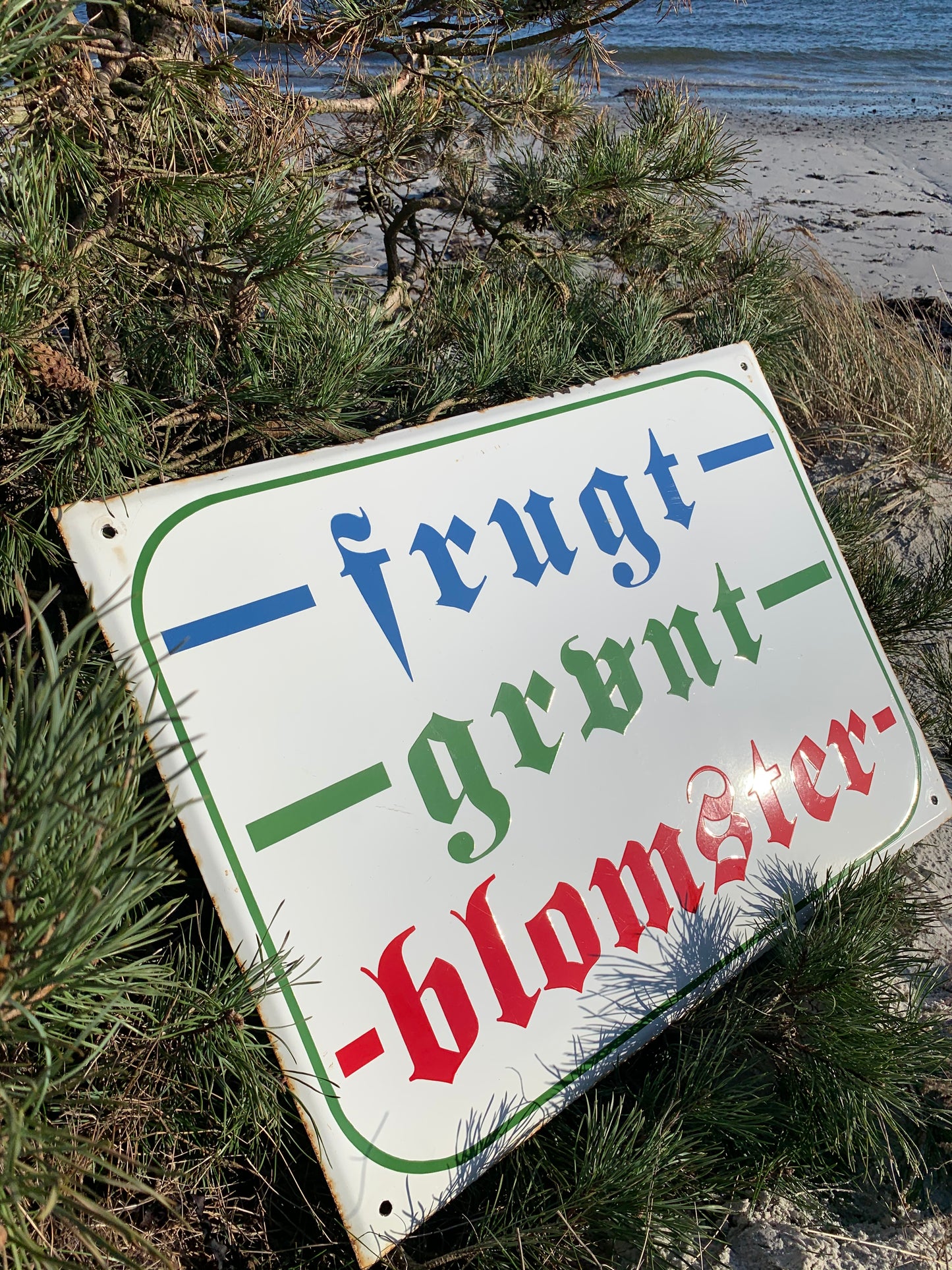 Großes Emailleschild - Obst, Gemüse und Blumen