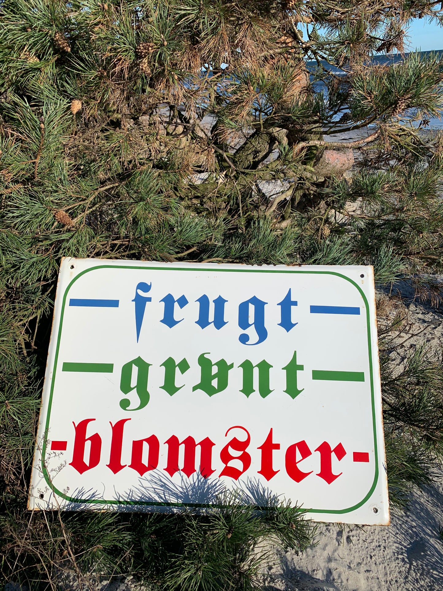 Großes Emailleschild - Obst, Gemüse und Blumen