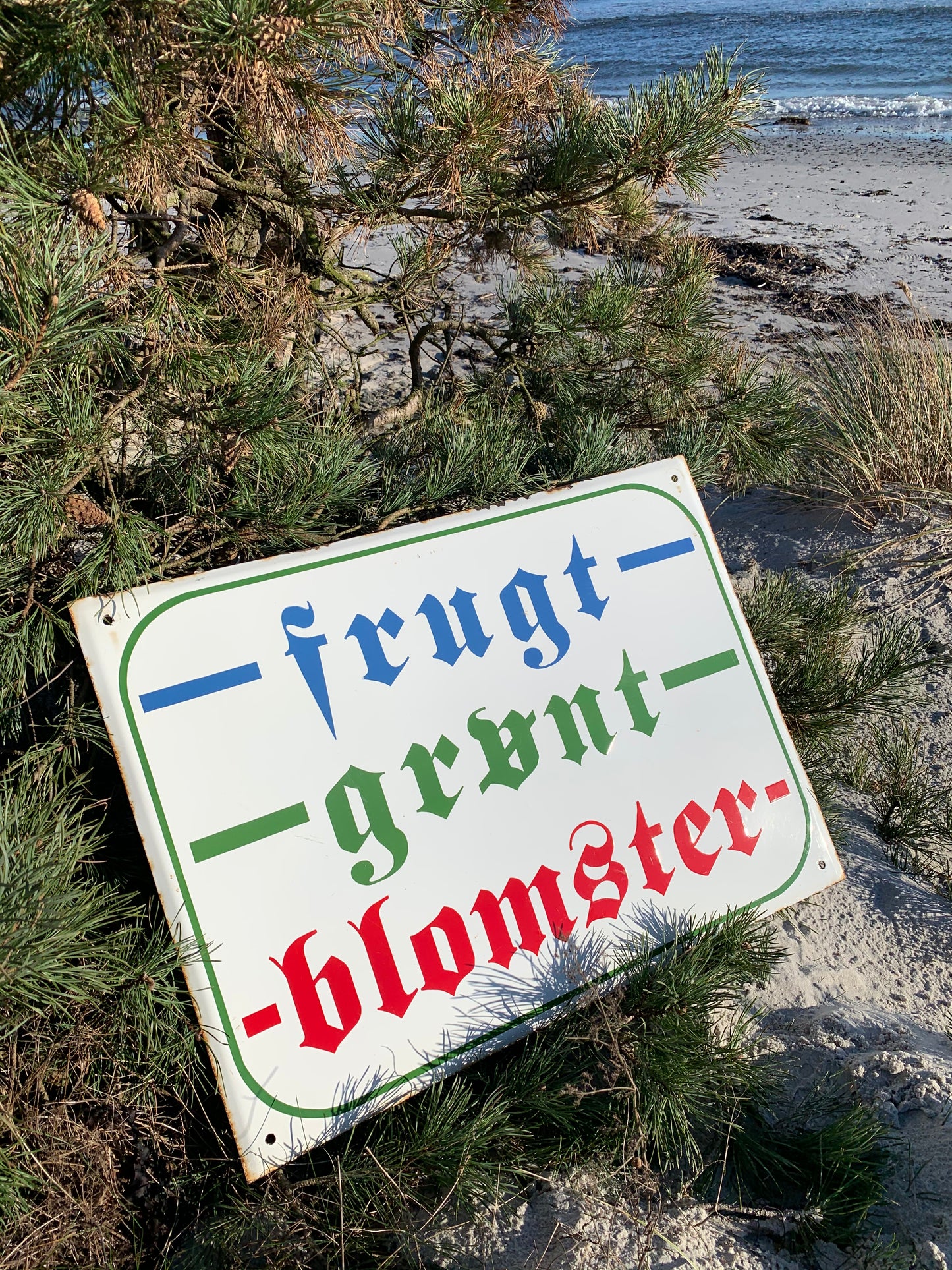 Großes Emailleschild - Obst, Gemüse und Blumen