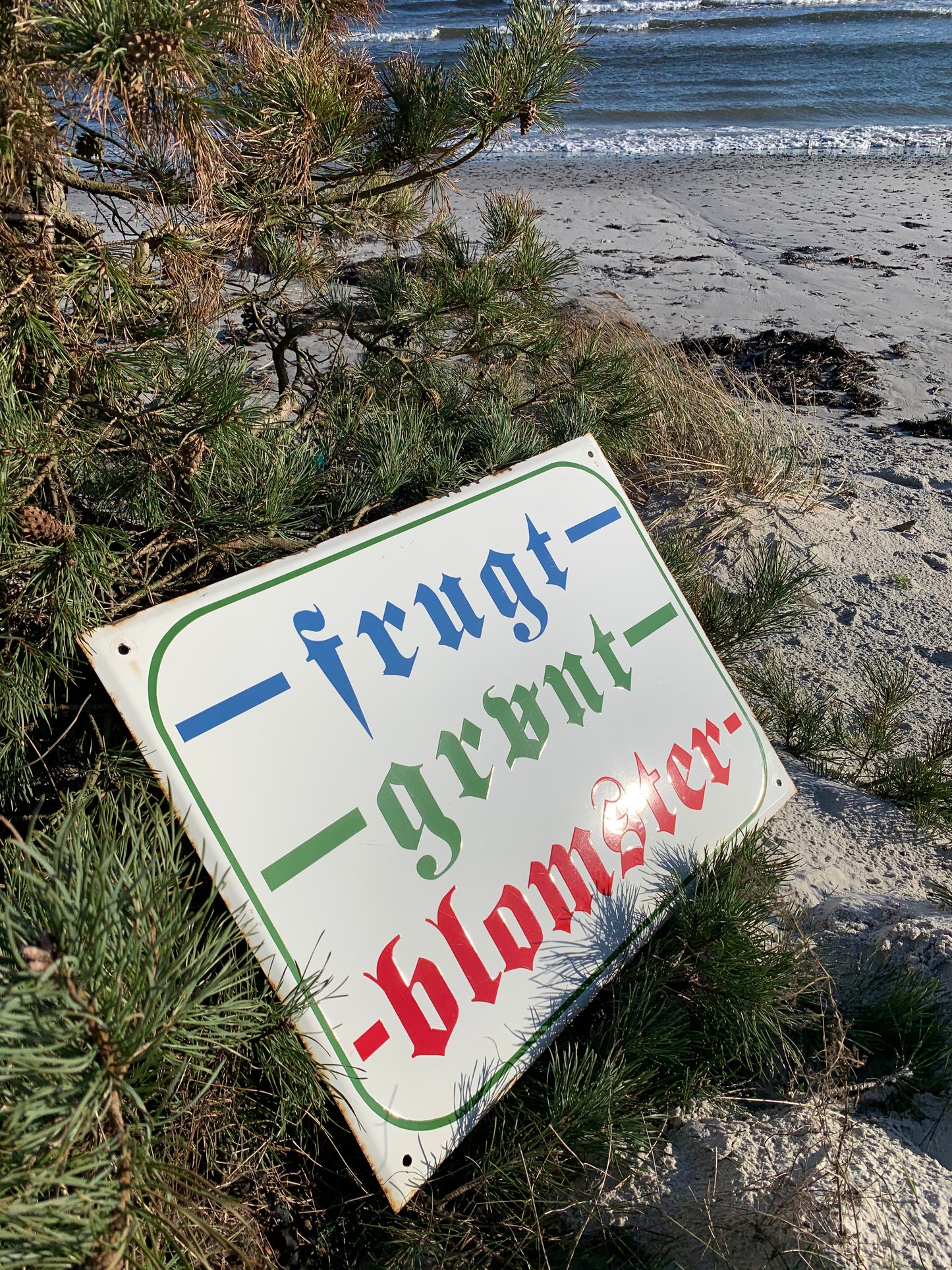 Großes Emailleschild - Obst, Gemüse und Blumen
