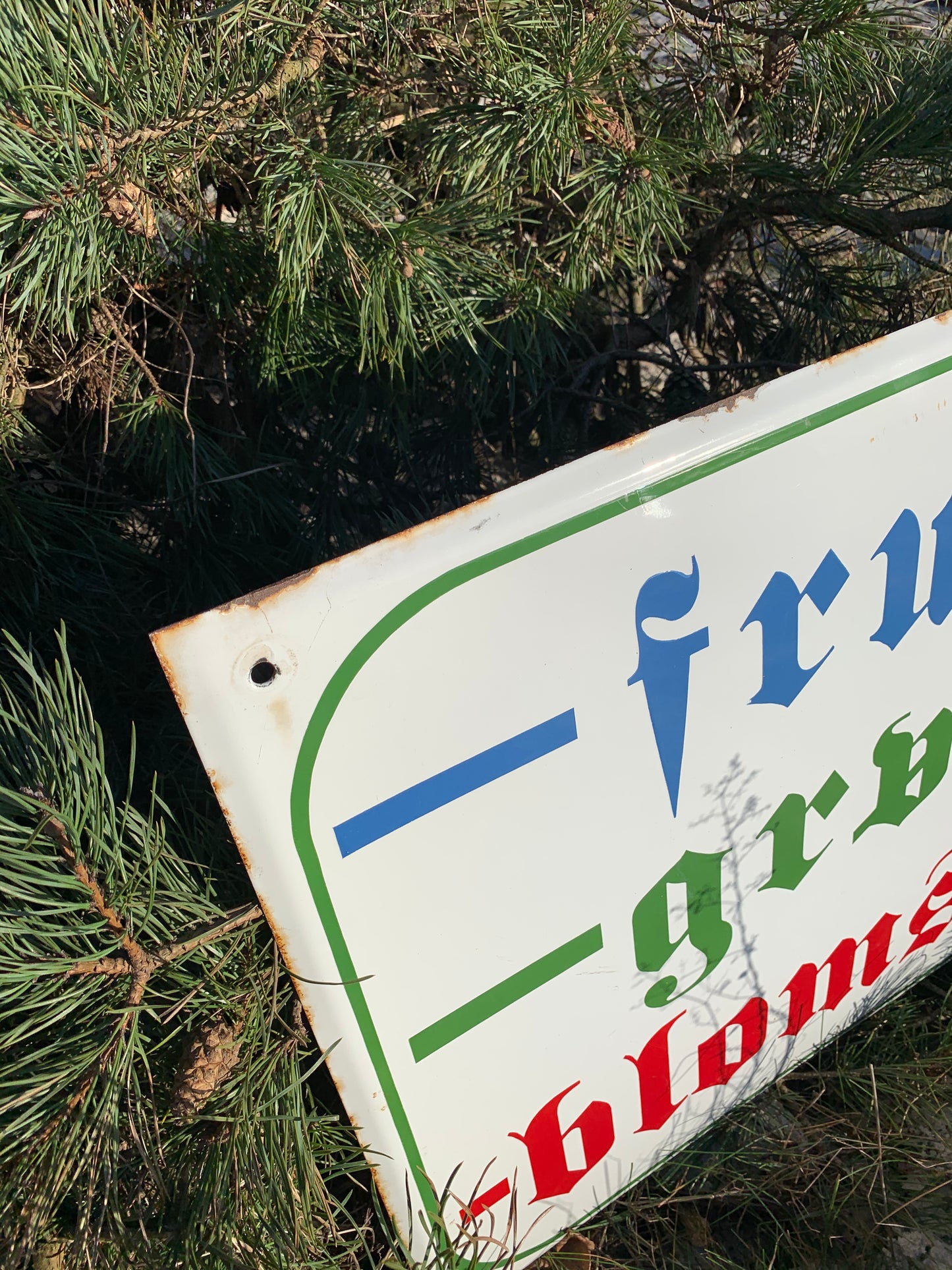 Großes Emailleschild - Obst, Gemüse und Blumen