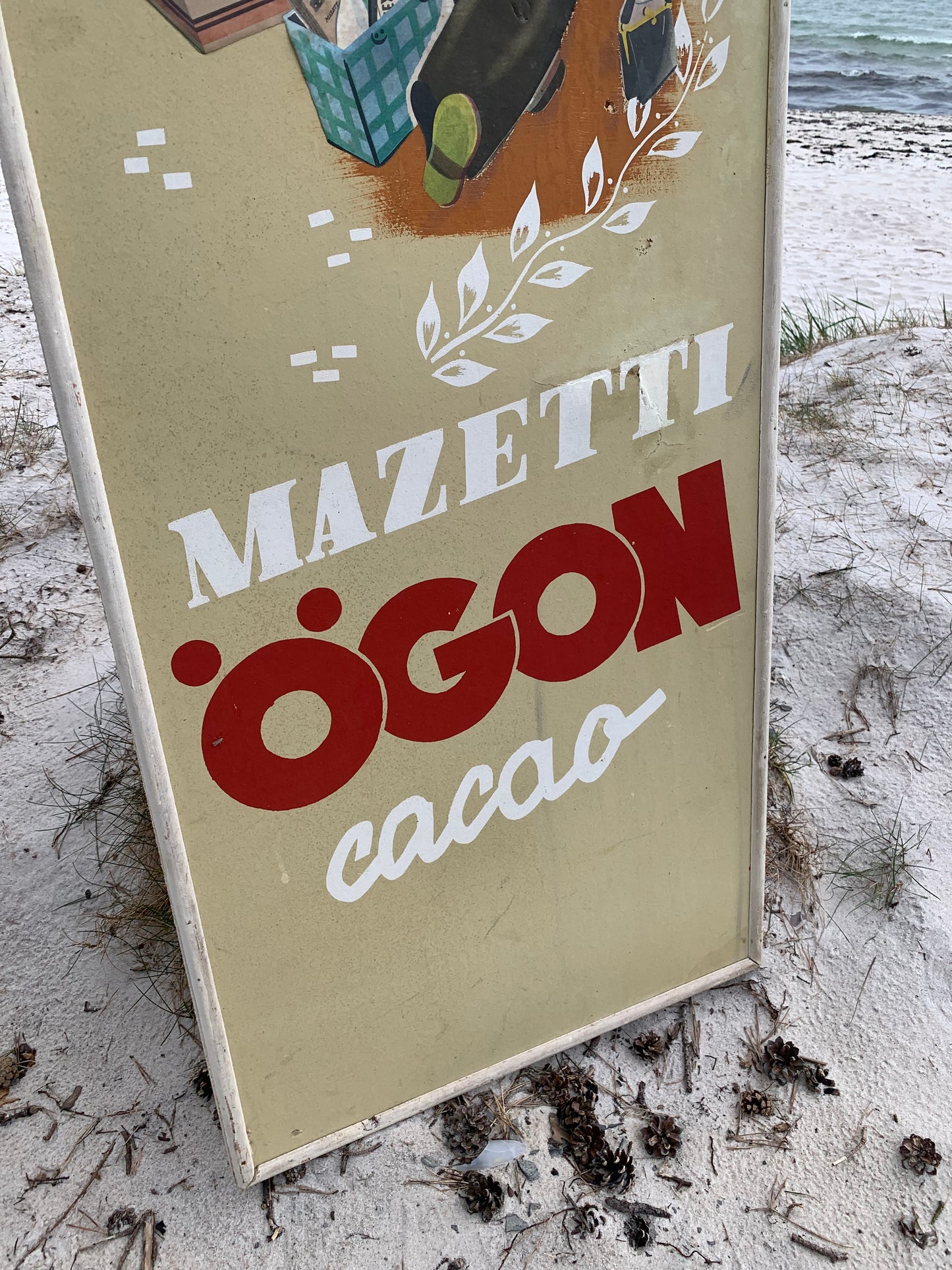 Altes Mazetti Werbeschild im Holzrahmen