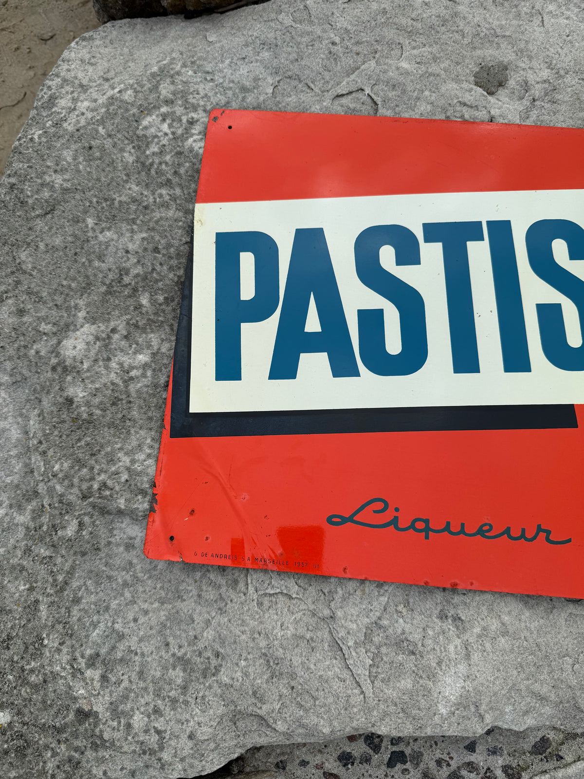 Pastis 51 Werbeschild aus lithographiertem Stahl von 1957