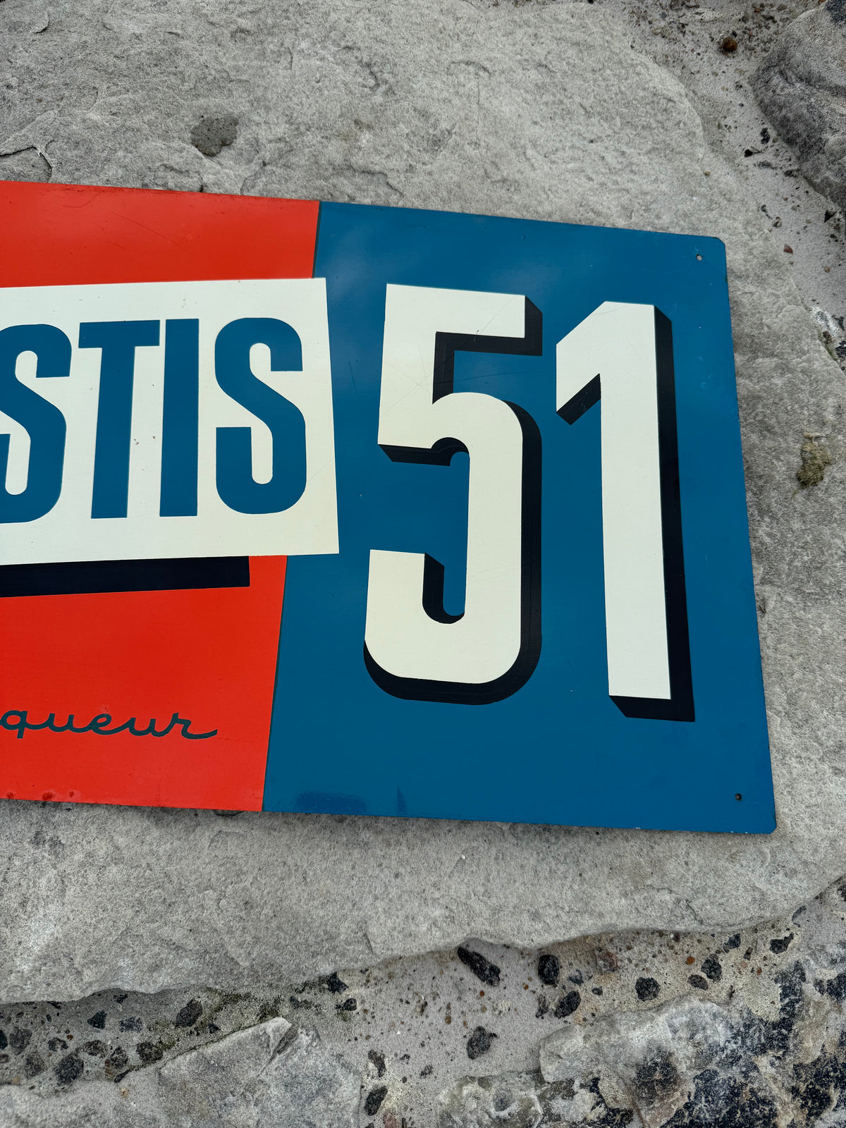 Pastis 51 Werbeschild aus lithographiertem Stahl von 1957