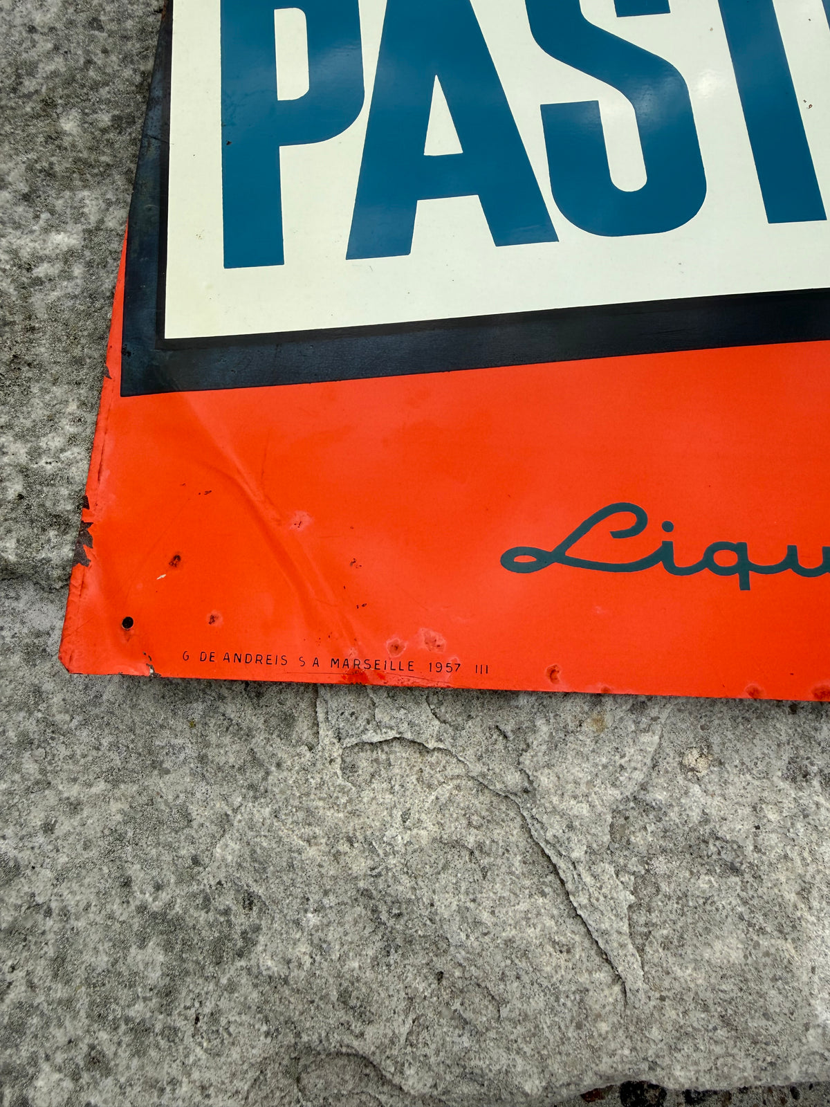 Pastis 51 Werbeschild aus lithographiertem Stahl von 1957