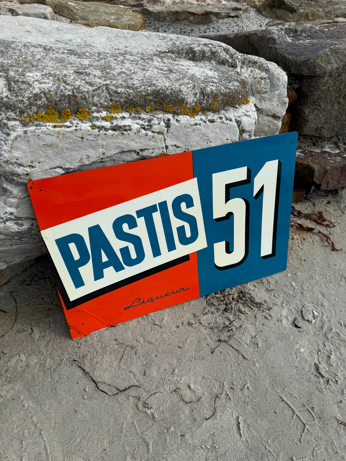 Pastis 51 Werbeschild aus lithographiertem Stahl von 1957