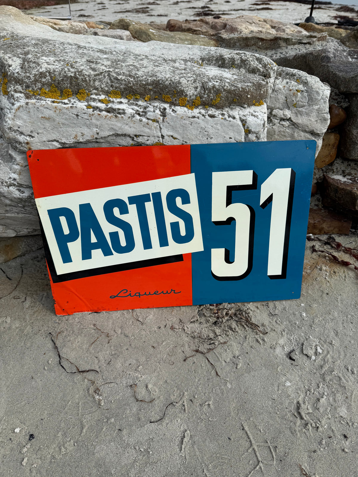 Pastis 51 Werbeschild aus lithographiertem Stahl von 1957