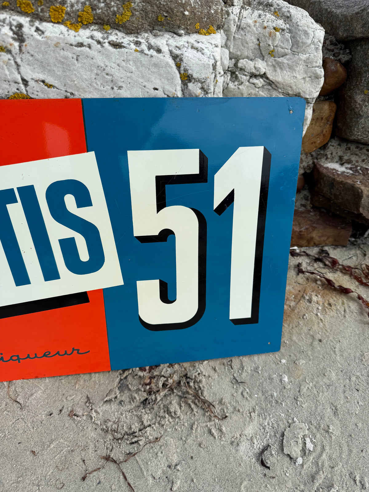 Pastis 51 Werbeschild aus lithographiertem Stahl von 1957