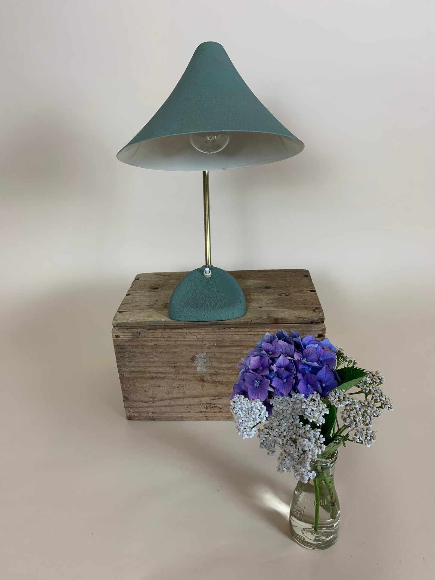 Schöne kleine Louis Kalff Vintage Lampe in Grün mit Messing