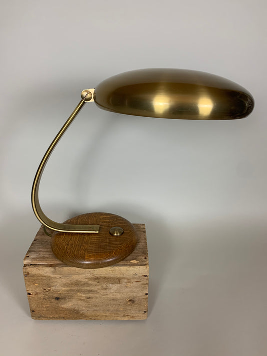 Vintage Lampe aus Messing mit Sockel aus Eiche
